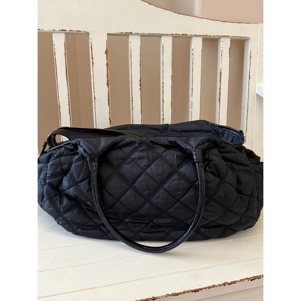 Kate Spade New York Carter Black Quilted Nylon Diaper Bag Tote Gold Hardware